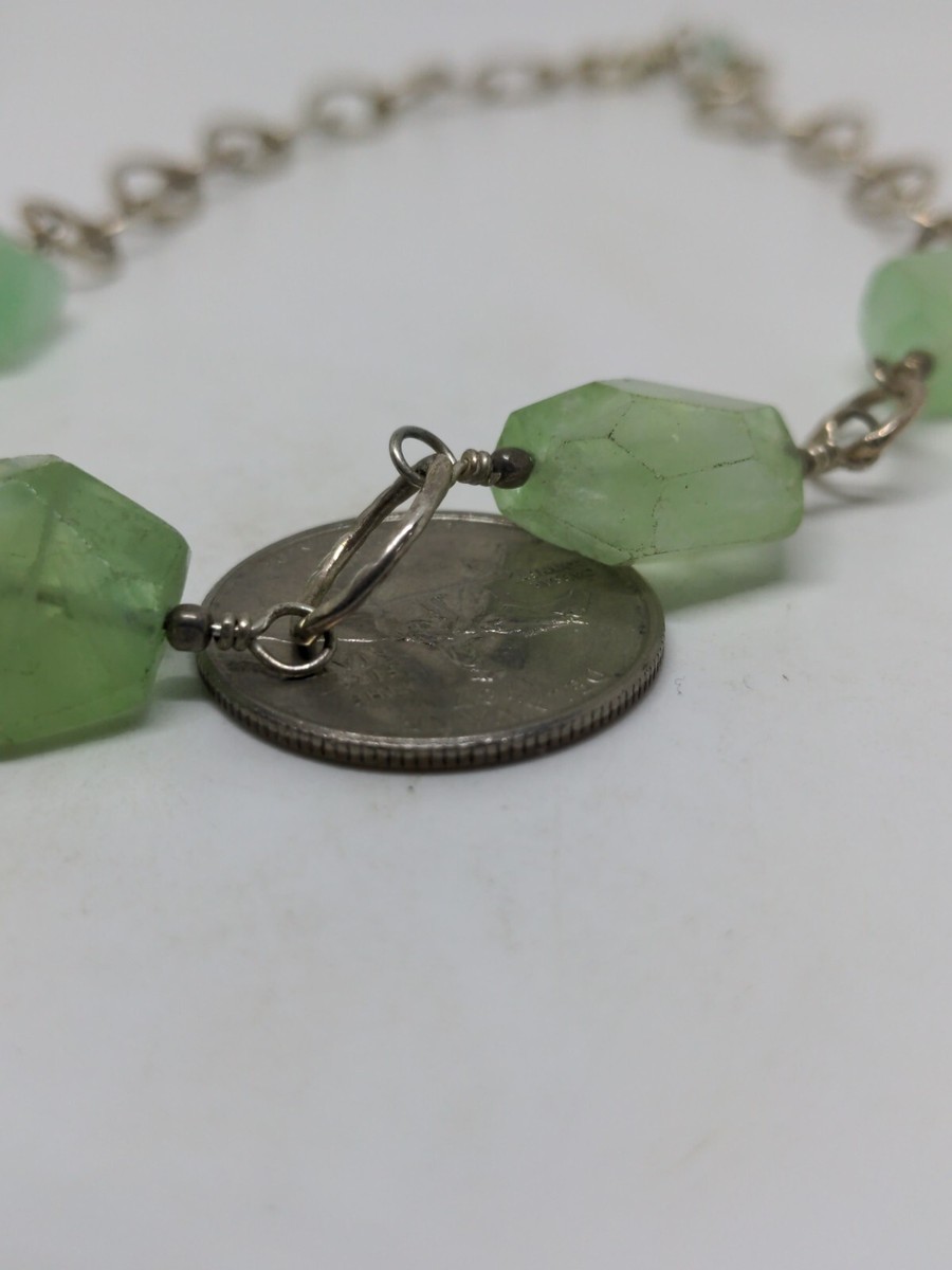 Vintage Sterling Silver 925 Green Stone Necklace 16