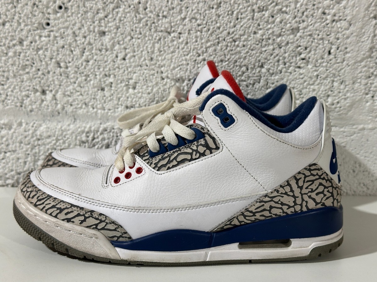 Nike Air Jordan 3 Retro True Blue White Red 2016 854262-106 Used 