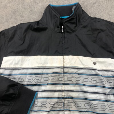 Vintage Enyce Jacket Mens 3XL Black White Blue Striped Windbreaker  