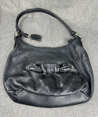 B. MAKOWSKY Black Soft Pebble Leather Shoulder Handbag Purse
