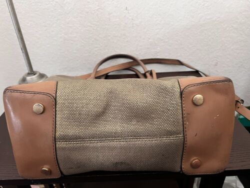 Michael Kors Camel Tan Leather Gold Canvas AC-1809 H1B Satchel Bag Purse - Picture 9 of 12