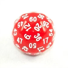 Koplow Games Sixty-Sided D60 35mm Large Gaming Dice - Red with White Numbers 2PK