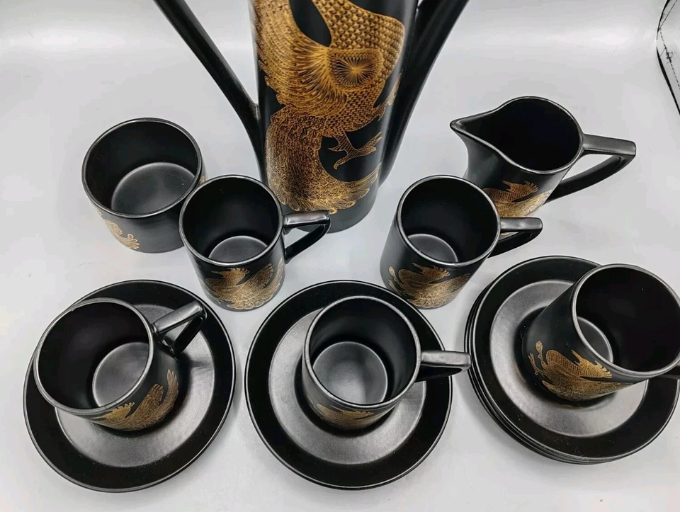 🍀Service à café Phoenix John Cuffley Portmeirion Annes 60-70, Noir et Or - Photo 2/4