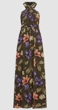 $261 Ralph Lauren Women's Green Floral Halter-Neck A-Line Dress Size 14