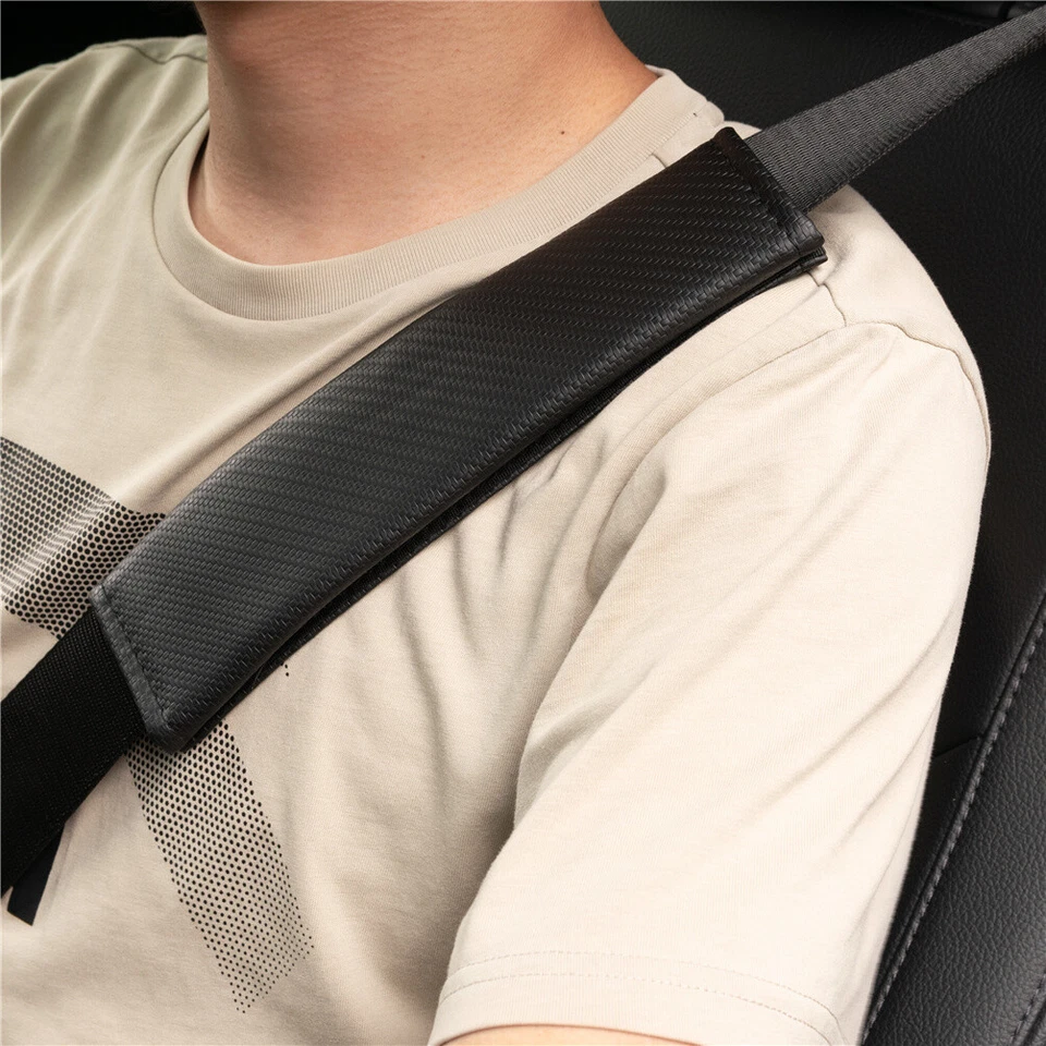 2 Universal Black Carbon Car Seat Belt Pad Shoulder Cover Cushion Accessories 🔥 - Image 2 of 4
