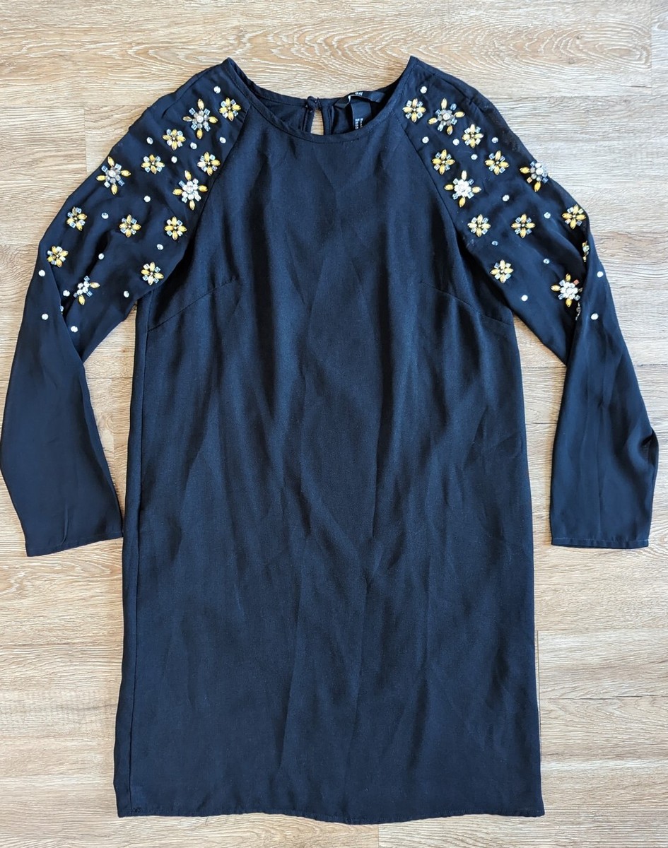 H&M Bejeweled Sleeve Straight Hem Black Party or Holiday Dress Size 2 | eBay