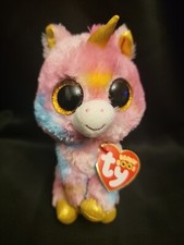 Ty Beanie Boo’s Fantasia Unicorn Plush Gold Sparkle Pink 6” Tysilk Retired NWT