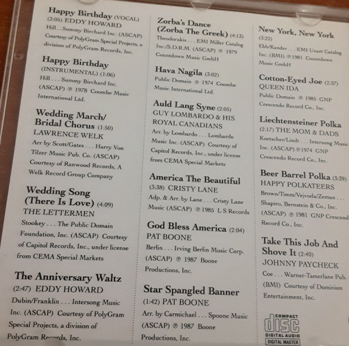 Music for ALL Occasions CD 1991 vintage audio Happy Birthday Wedding March Songs - Picture 4 of 5