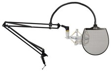 Rockville Microphone Boom Arm Podcast Mic Stand Pop Filter Silver Shockmount