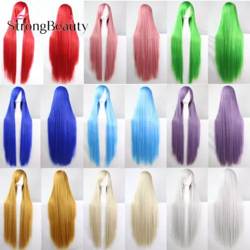 Women 80cm Long Straight Wigs Fashion Cosplay Costume Anime Hair Party Full  Wigs