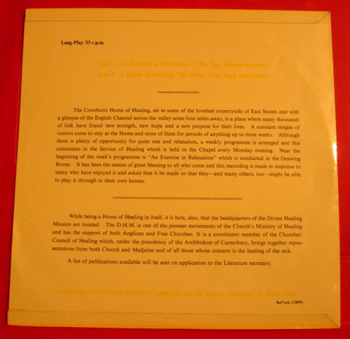 Rev.George Bennett 10" LP PRIVATE Xian/Divine Healing Mission/Relaxation VINYL - Picture 2 of 5