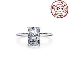 Solitaire Baguette Cut Cubic Zirconia Engagement Ring Sterling Silver Women Gift