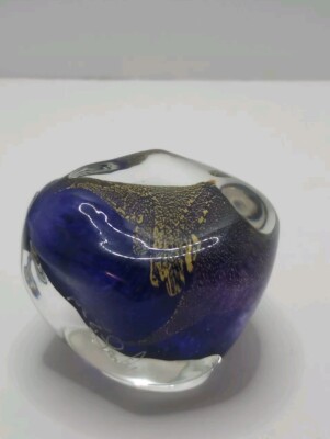 Timothy E. Landers Art Glass Molten Sculpture Paperweight Iridescent Signed 