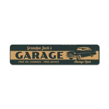 Grandpa Classic Car Garage Sign, Personalized Shop Owner Metal Wall Decor Sign