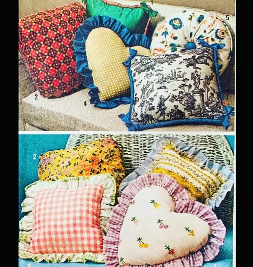 Vtg 70s Throw Pillow Ruffled Pillows Heart Shape Sewing Pattern