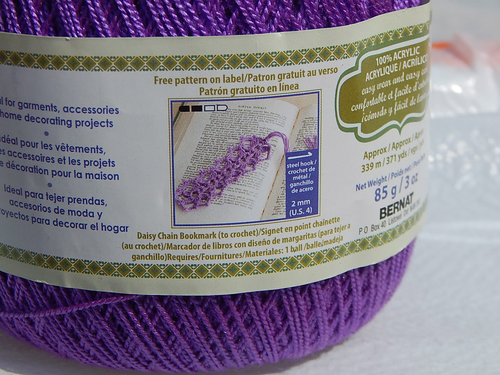 Bernat Handicrafter Crochet Thread Size 5 Vivid Violet 3 Oz 371 Yards