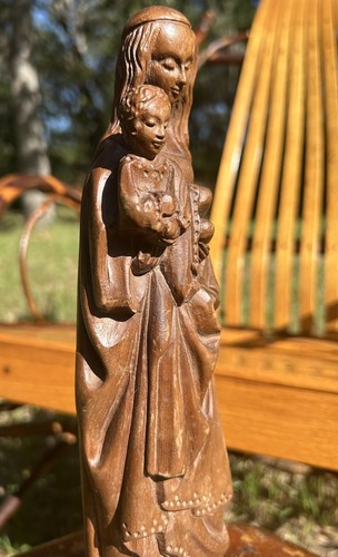 Lucien Pessey Sculpture Vierge Flamande Flemish Madonna Mary Jesus Carved Wood - Picture 7 of 8