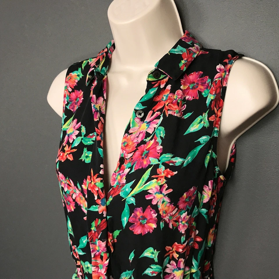 Dolce Vita Seda Floral Abierto Trasero Botón Frontal Fluido Mameluco con Bolsillos Talla S Foto 2 de 4