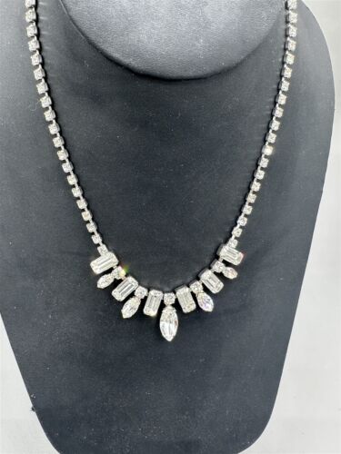 Vtg Weiss Crystal Rhinestone Necklace Choker Marq… - image 1
