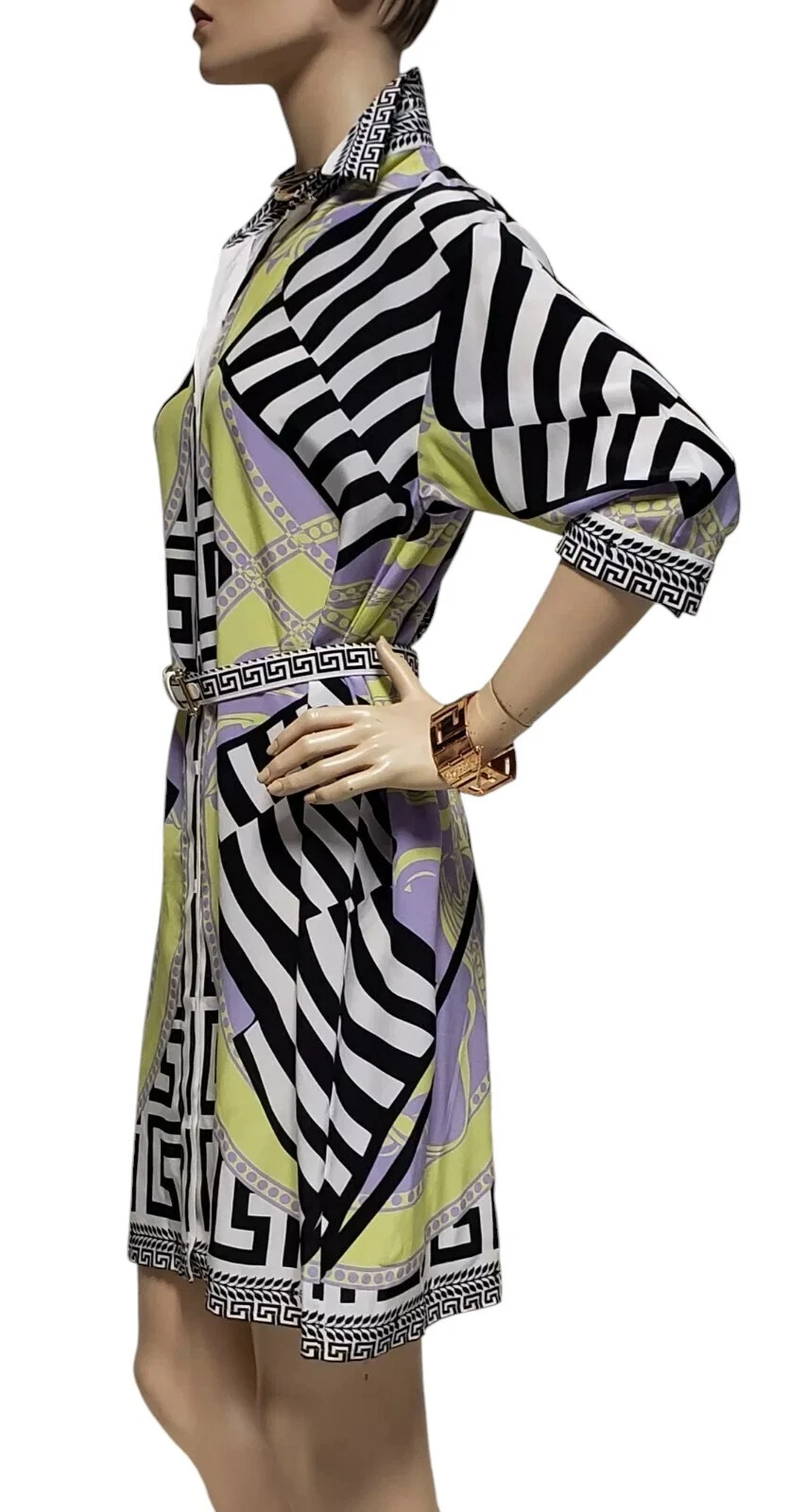 Abito camicia in seta con stampa Versace Wave the Flag 40 4