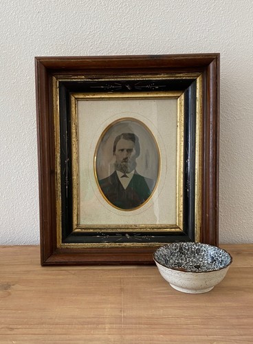 Antikes viktorianisches Männerfoto Portrait im Rahmen mit geätztem Gips, Zitroneneinsatz - Bild 2 von 7
