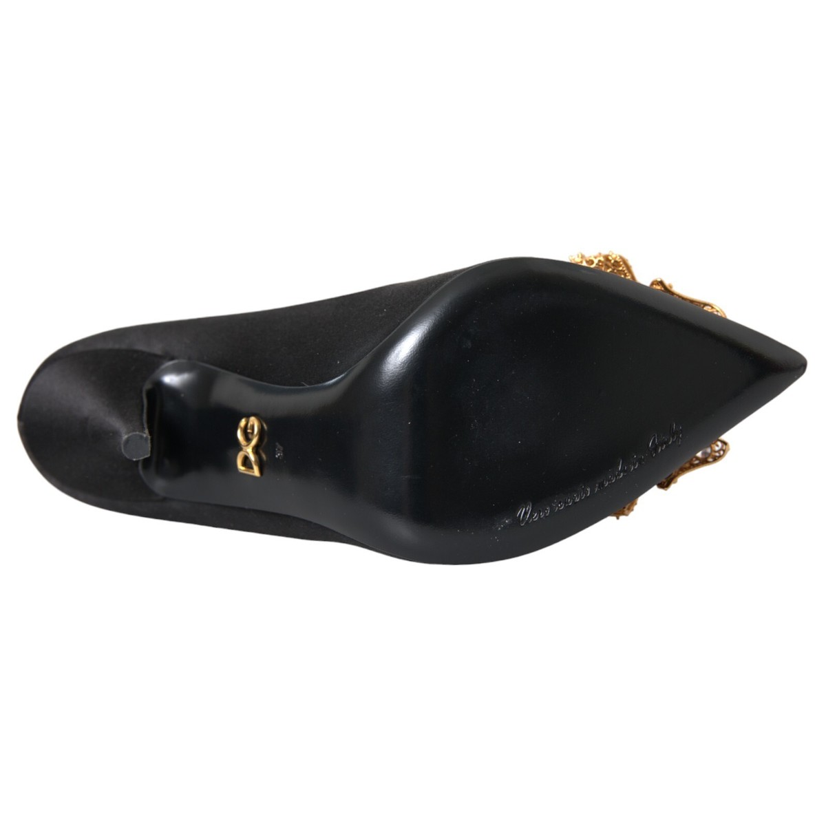 DOLCE & GABBANA Shoes Black Satin Bow Crystal Heels Pumps DOLCE & GABBANA Shoes Black Satin Bow Crystal Heels Pumps