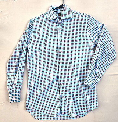 Peter Millar Crown Ease Button Up Shirt Mens Medium Blue Check 16/33