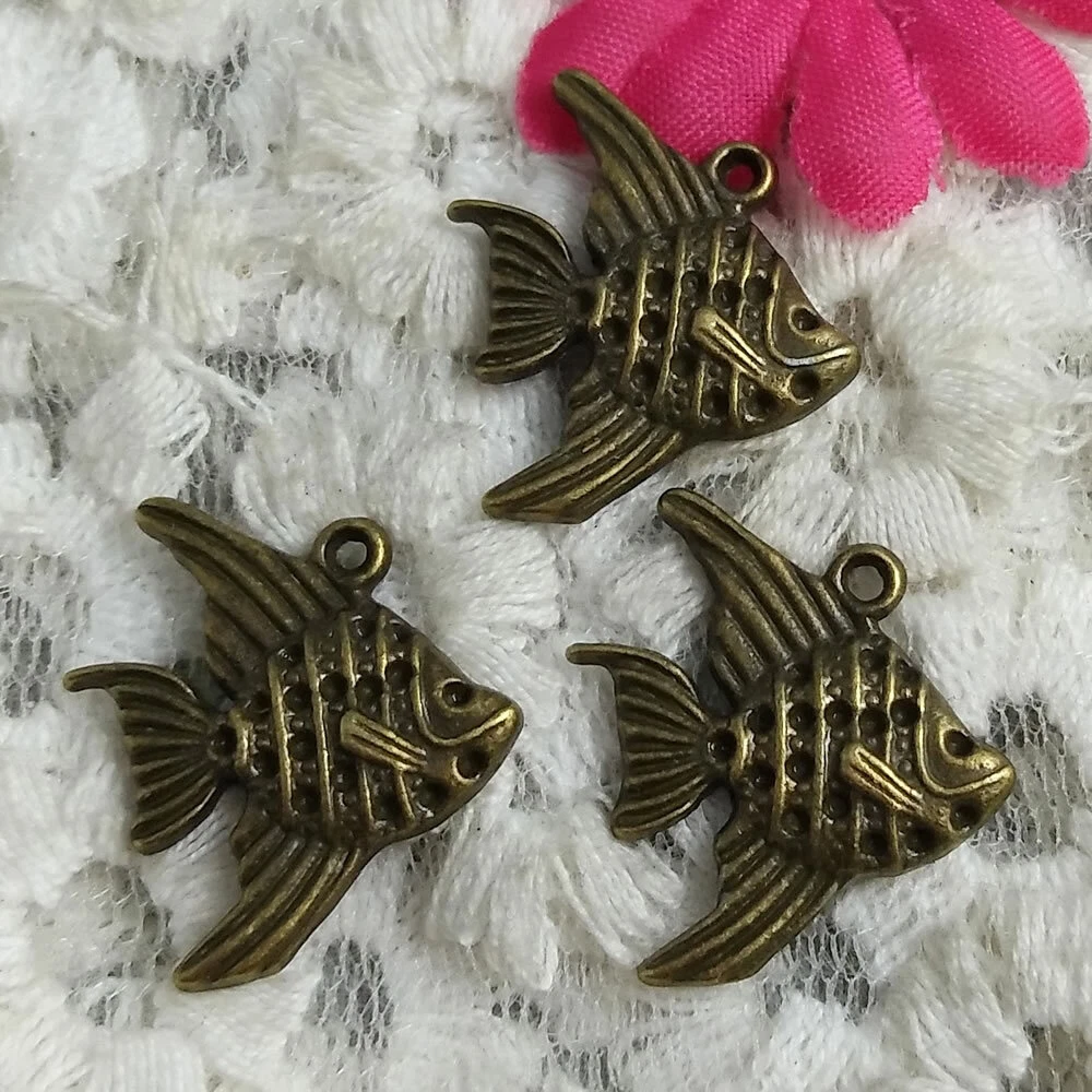 Free Ship 50 Pcs Bronze Plated Fish Charms Pendant 21X19MM H 2131