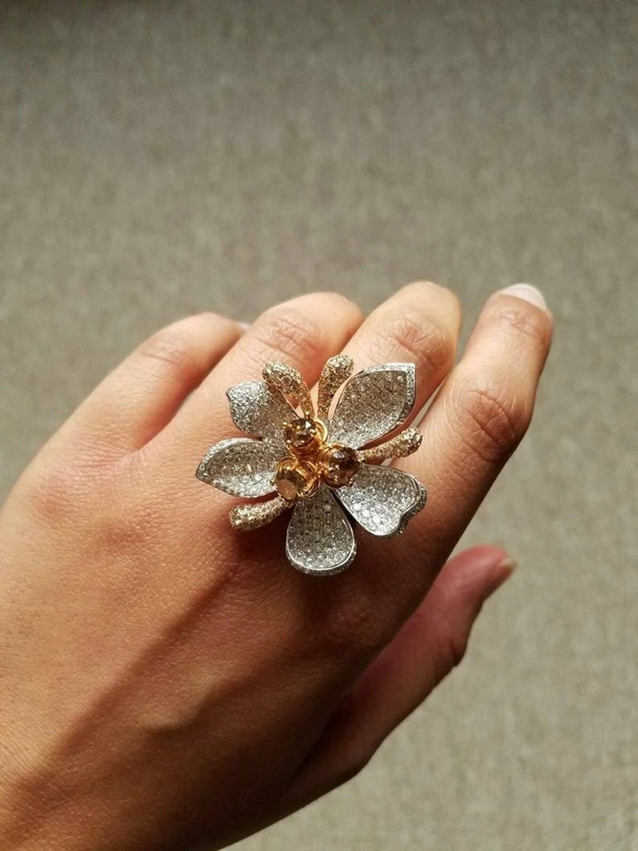 Hermoso anillo de compromiso de cuarzo ahumado y brillante circonita cúbica 9,41 ctw bonita flor 925 SS Foto 3 de 4