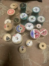 Lot Of 21 Empty Vintage Wooden Sewing Spools Multicolored