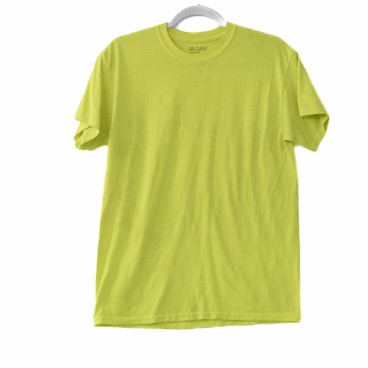 Gilden Mens Neon Yellow T-Shirt Solid Blank Round Neck Pullover