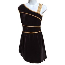 Art Stone Girls' Black Velvet One  Shoulder Dress with Gold Trim Style 0337 MA 