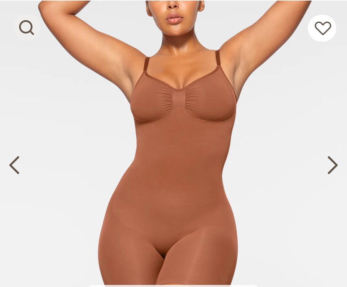 SKIMS seamless Sculpt Mid Thigh Short Bodysuit Size L - Bronze Brown