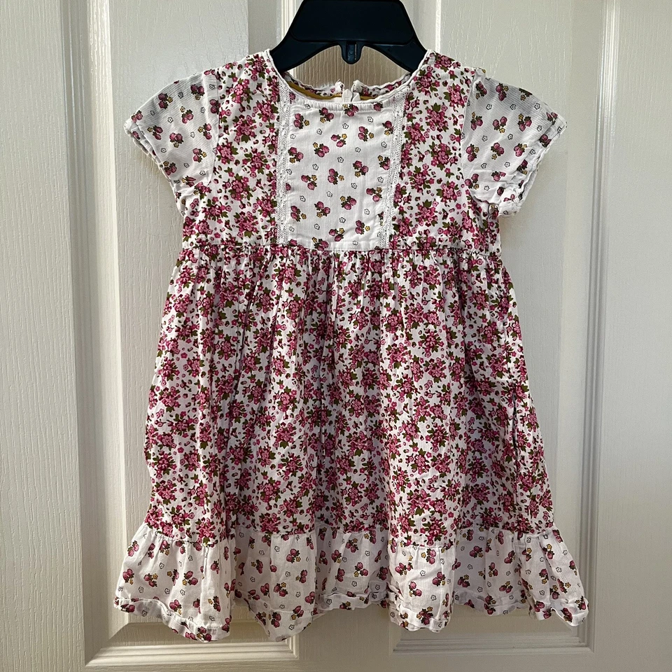 Mini Boden Vintage Posey Blumen Kleid rosa Taschen Mädchen Größe 3-4 Jahre