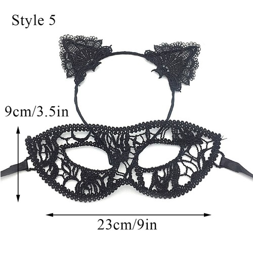 Fancy Dress Costume Black Wired Lace Cat Mask Cat Ear Headband Halloweent Kitty# - Picture 16 of 23