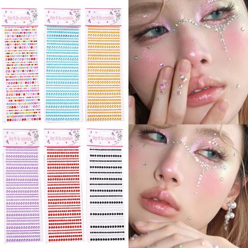 Face Rhinestone Sticker Crystal Tattoo Body Brow Makeup 3D Face Jewels Mix Size - Picture 3 of 24