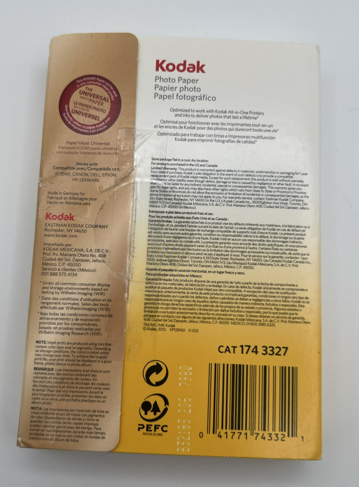 100 Sheets 4 X6 Kodak Photo Paper Instant Dry Glossy Gloss Inkjet NEW