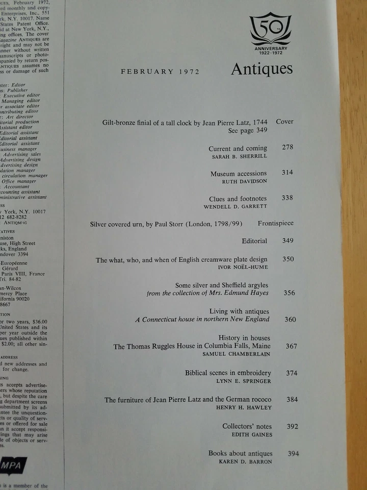 The Magazine ANTIQUES FEB 1972 CREAMWARE ARGYLES RUGGLES BIBLE EMBROIDERY LATZ - Image 3 of 4