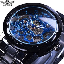 T-WINNER Mens Skeleton Watches Stainless Stee...