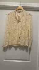 Frnch Celia Ivory High Collar Long Sleeve Lace Blouse Size L NWT ‘s