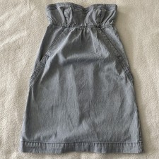 American Eagle Dress Womens 2 Strapless Blue Railroad Striped Mini 2009 Preppy