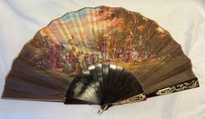 Beautiful Vintage Oriental Hand Held Cloth Fan 20"