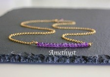 AAA Purple Amethyst Faceted Gemstone Beads Women Choker Bar Chain Necklace 18"