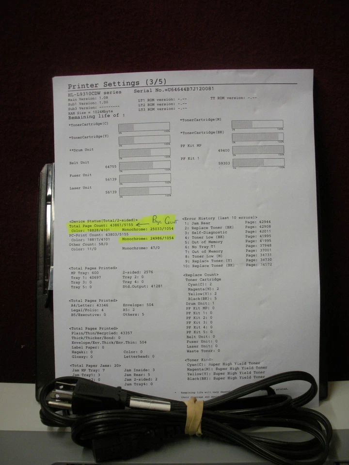 Brother HL-L9310CDW Wireless Duplex Color Printer Page Count 43,861  PLEASE READ - Image 4 of 4