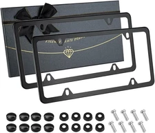 Black Matte License Plate Frames 2 Pack, Stainless Steel 