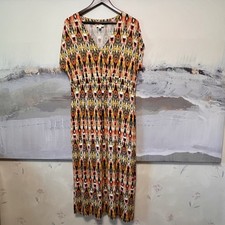 J JILL Womens M Knit Maxi Dress Multicolor V-Neck Southwestern IKAT Aztec Tribal
