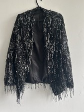 F&F Stunning Black & Silver Sequin Tassel Jacket - Size 10