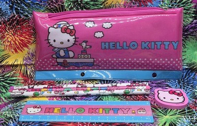2011 Vtg Hello Kitty Back To School Set 3 Pencils Pouch Eraser Ruler Cute