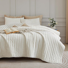 Luxury Cream White Velvet King Quilt Set with 2 Pillow Shams - All Season