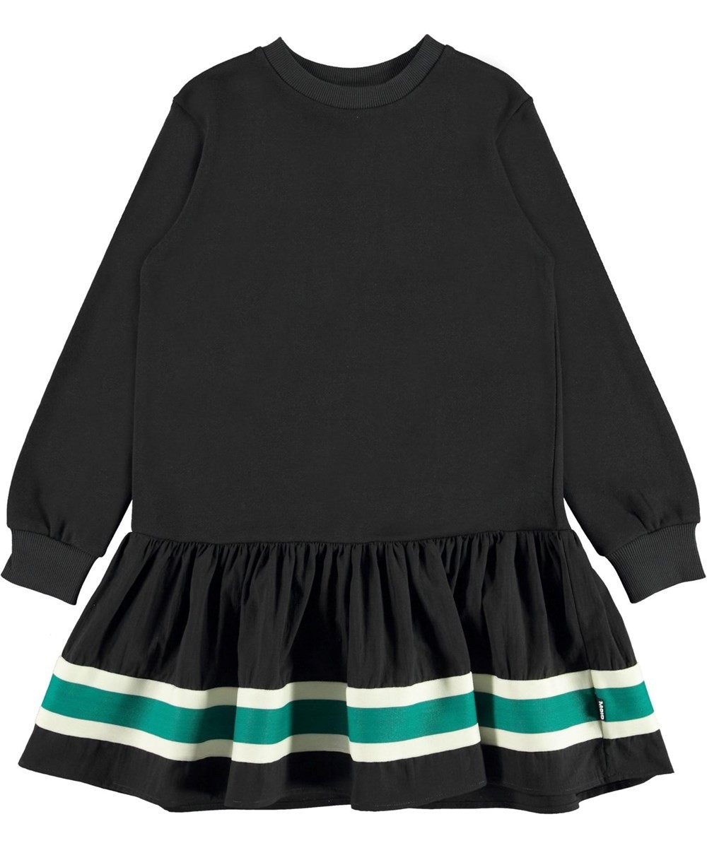 Molo Girl's 11-12 Black Carmen Sweatshirt Dress Striped Pullover  Organic Cotton